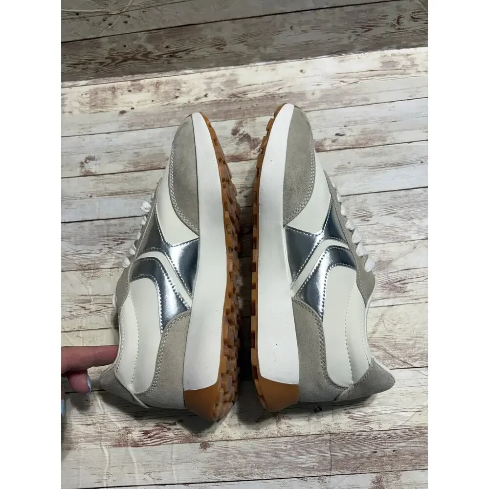 Steve Madden Kendrix Athetic-Fit Jogger Sneakers Women's SZ 11 Silver Taupe NWT